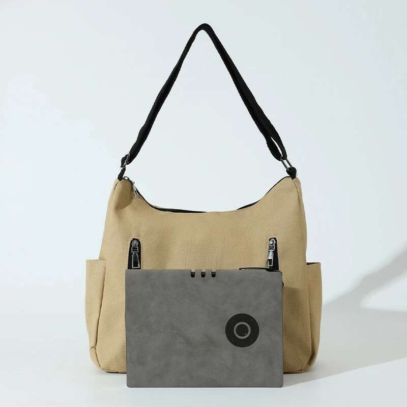 Large Capacity Canvas Shoulder Simple Multi-Zipper College Student School Book Laptop Work Commuting Crossbody Bag