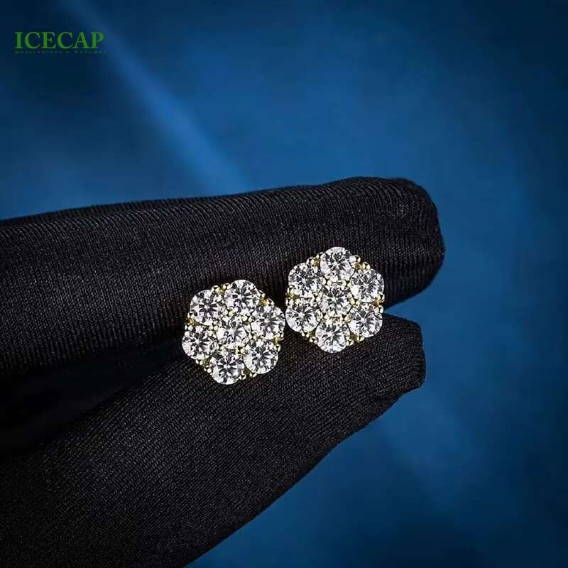Women Classic Diamond Earrings 925 Silver Moissanite Flower Shape Ear Studs Plated Rose Gold Fashion Jewelry