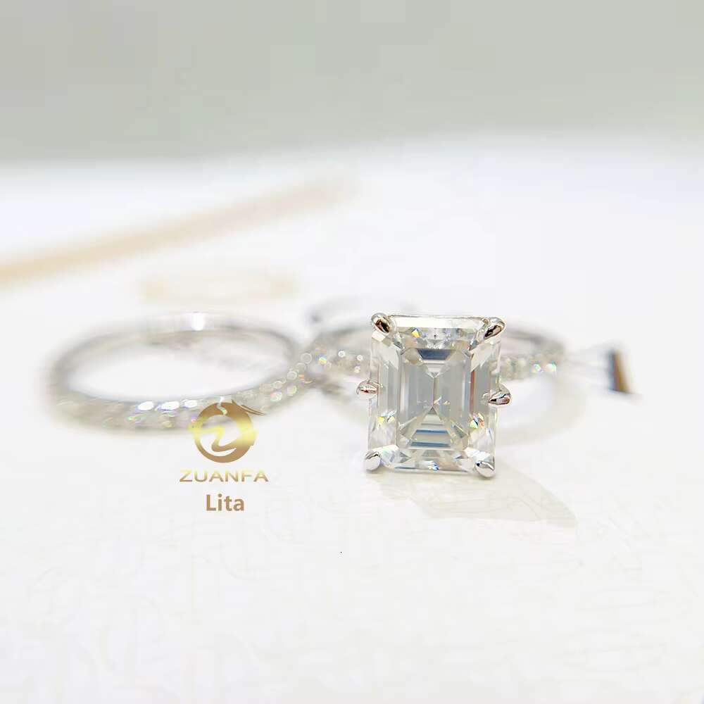 Women Jewelry Emerald Cut 5ct Vvs Moissanite Diamond Wedding Ring Set 10k Gold Engagement Rings