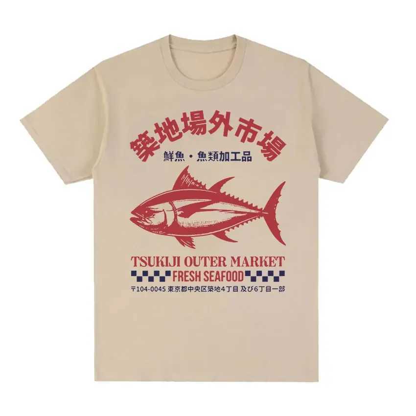 Japanese Fish Building Market Funny Meme T-shirt Mens Retro Harajuku Fashion T-shirt Summer 100% Cotton Oversized T-shirtXJ250409