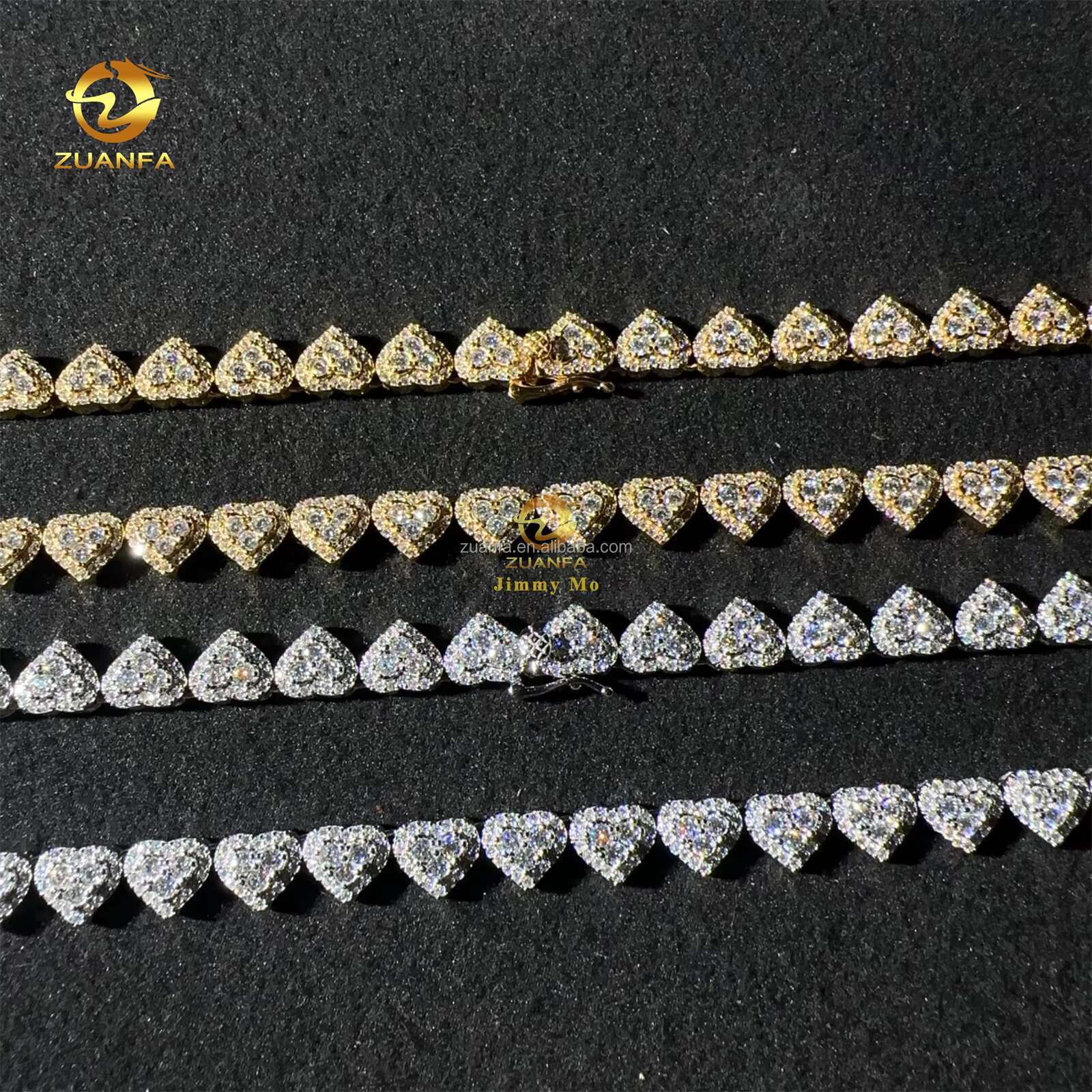 Bulk Stock Fashion GRA Certificates 925 Silver Iced Out Hip Hop VVS1 Moissanite Diamond Cluster Heart Shape Cuban Tennis Chain