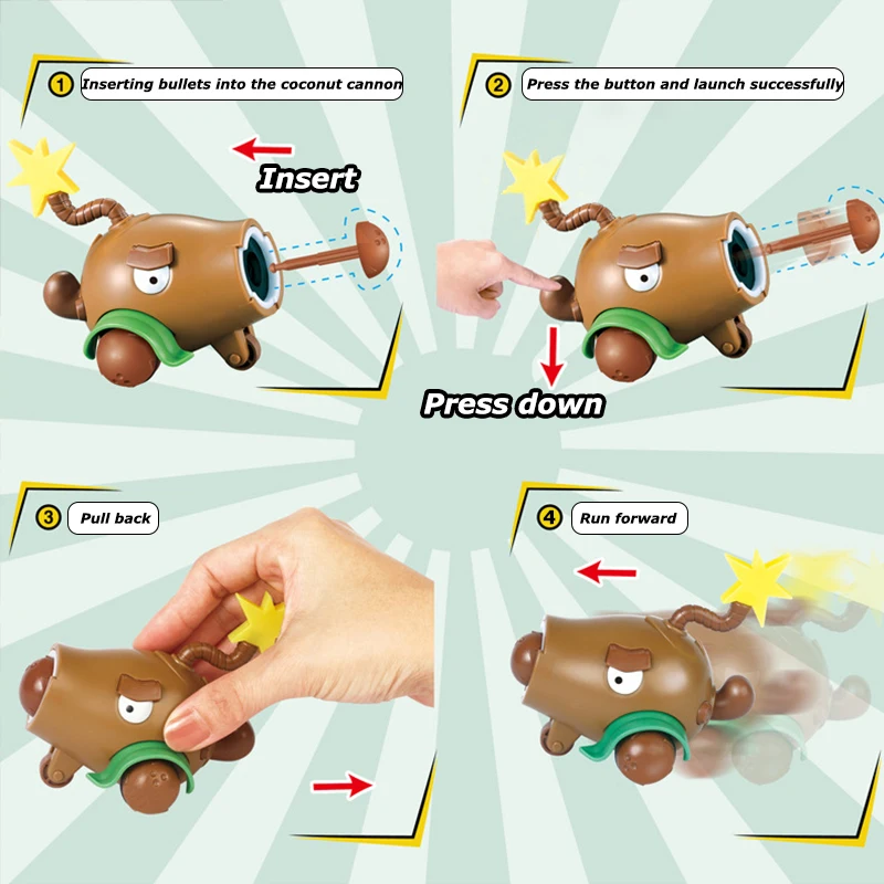 Plants Vs Zombies 2 Licensed Coconut Cannon Pull Back Car Battle Set Bulk Stock Collectible Action Figures Strategy Game Family Kids Gift
