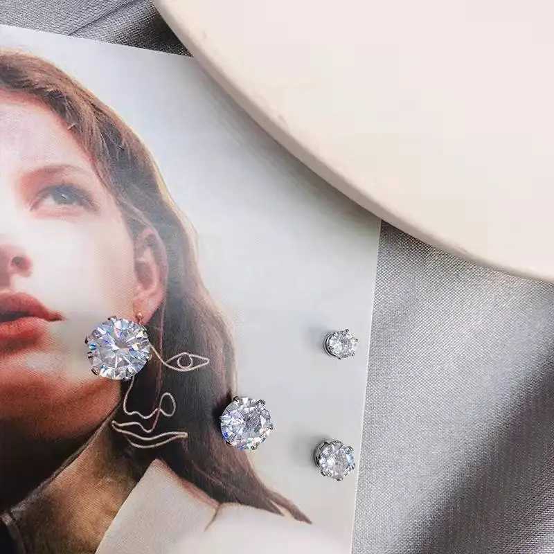 1/2/5Pair Fashion Magnetic Stud Earring Shining Crystal Non-piercing Ear Clip 4/5/6/7/8mm Daily Dating Party Jewelry Accessories Z250408