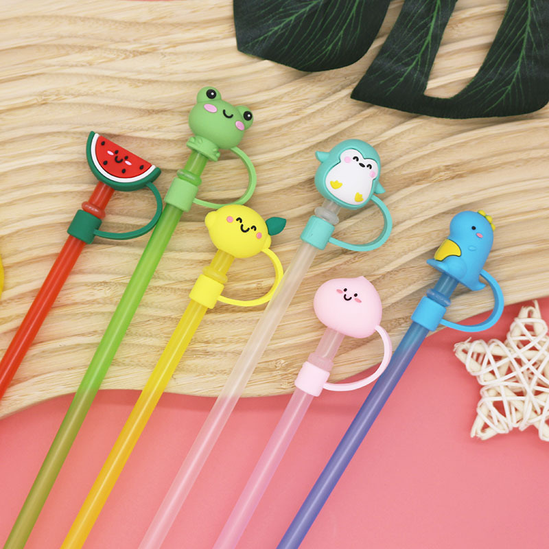 Silicone Straw Cover Cap 10mm Dust-Proof Drinking Straw Tips Lids Cover Multi-Design Cartoon for Stanley Cups Accessories