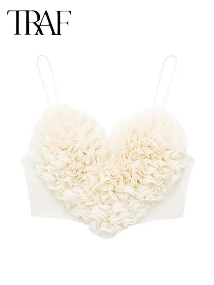 Fashion Heart Sling Cropped Tops For Women Summer Sleeveless Tank Top Female Sexy Street Ladies Suspender Top 250408