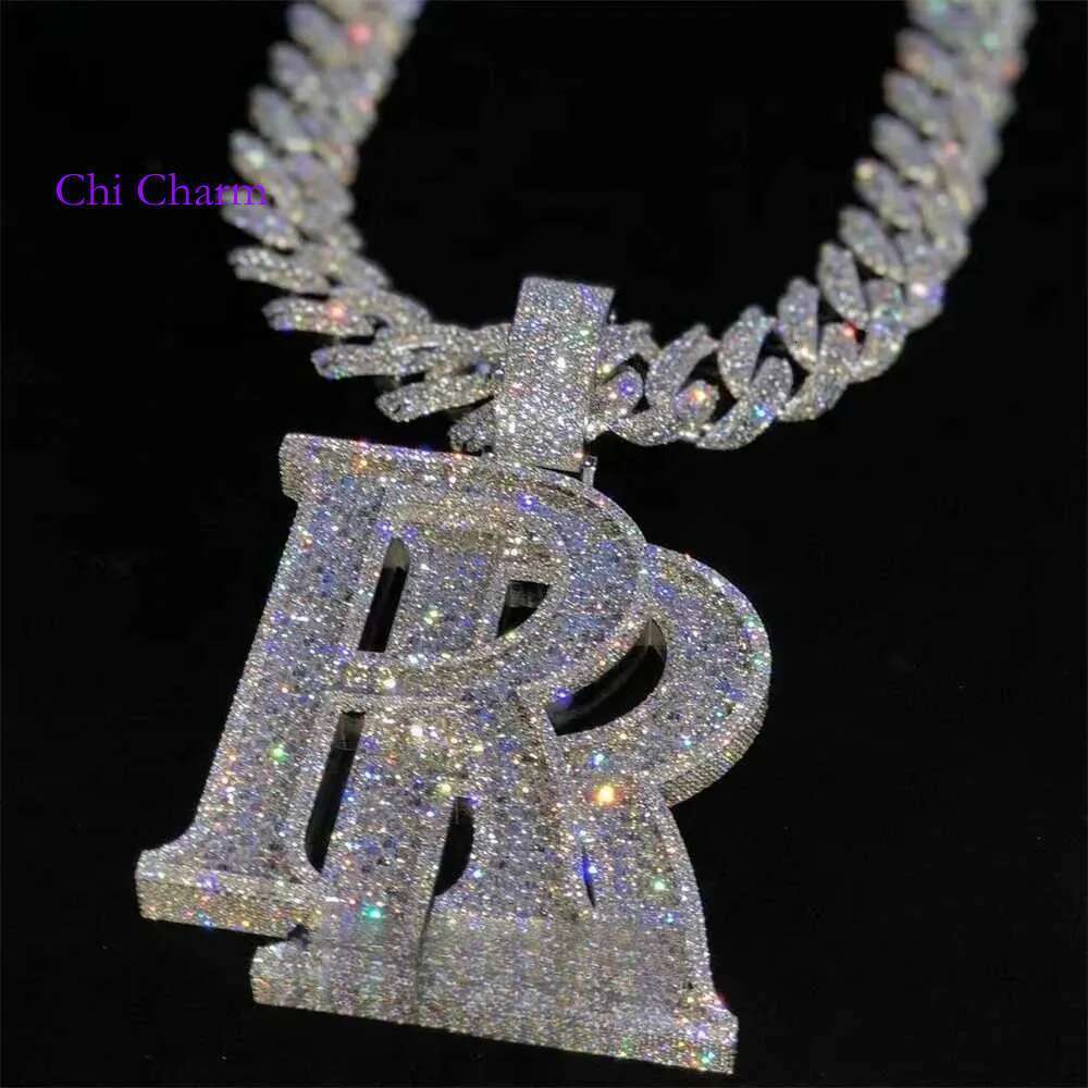 Custom Hip Hop Jewelry Rapper Letter Iced Out Baguette Initial Vvs Moissanite Pendant