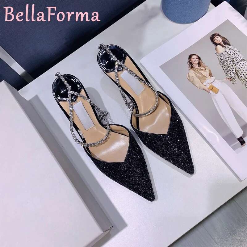 Women's Rhie Sequin Pointed High Heels Sexy Light Banquet Wedding Dating Simple Mature Suede Mules Stiletto Sandals