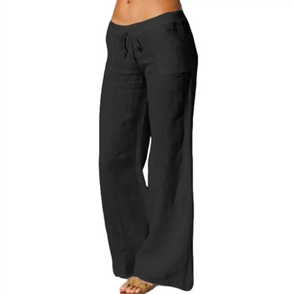 Vintage Womens Linen Pants Palazzo 2024 Casual Loose Wide Leg Pants Elastic Waist PantsXJ250403
