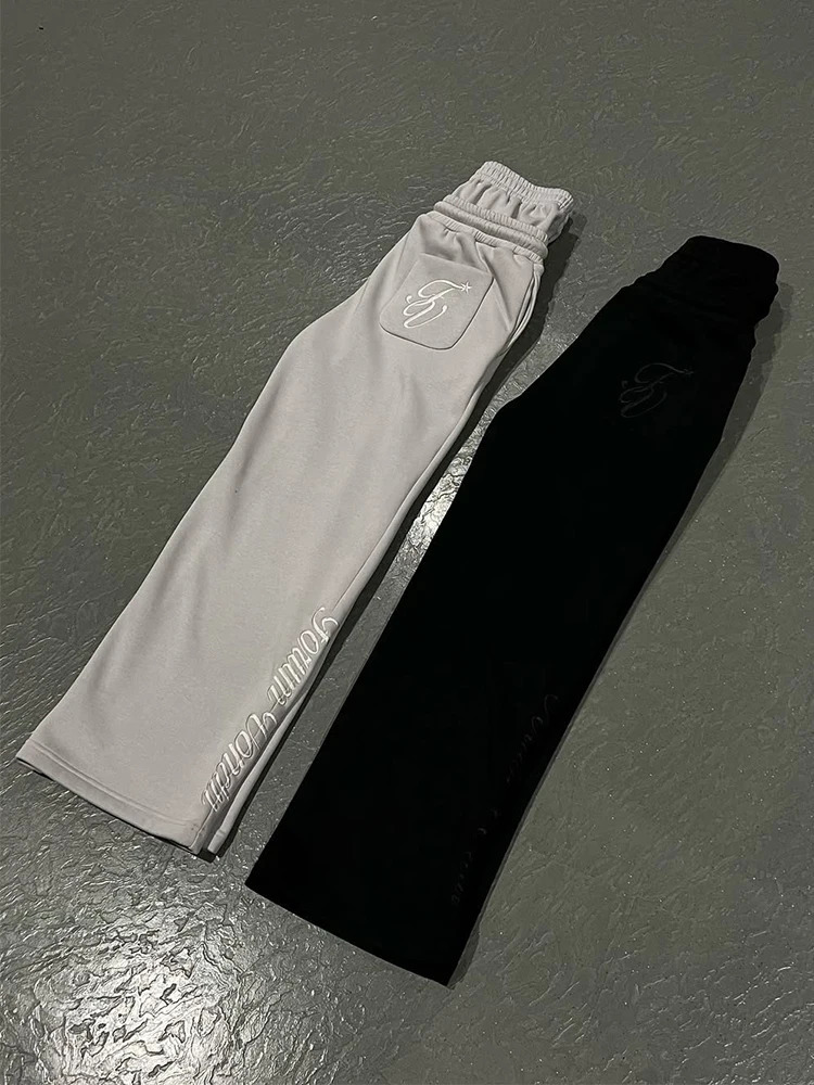 Retro Y2K star ed sports pants mens summer fashion brushed loose straight casual double waist 250409