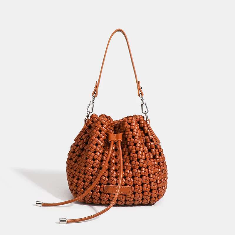 2024 Bucket Bags With Leather Handles Large Cross PU Woven Tote Bag Branded Aesthetic Sier Women's Bags