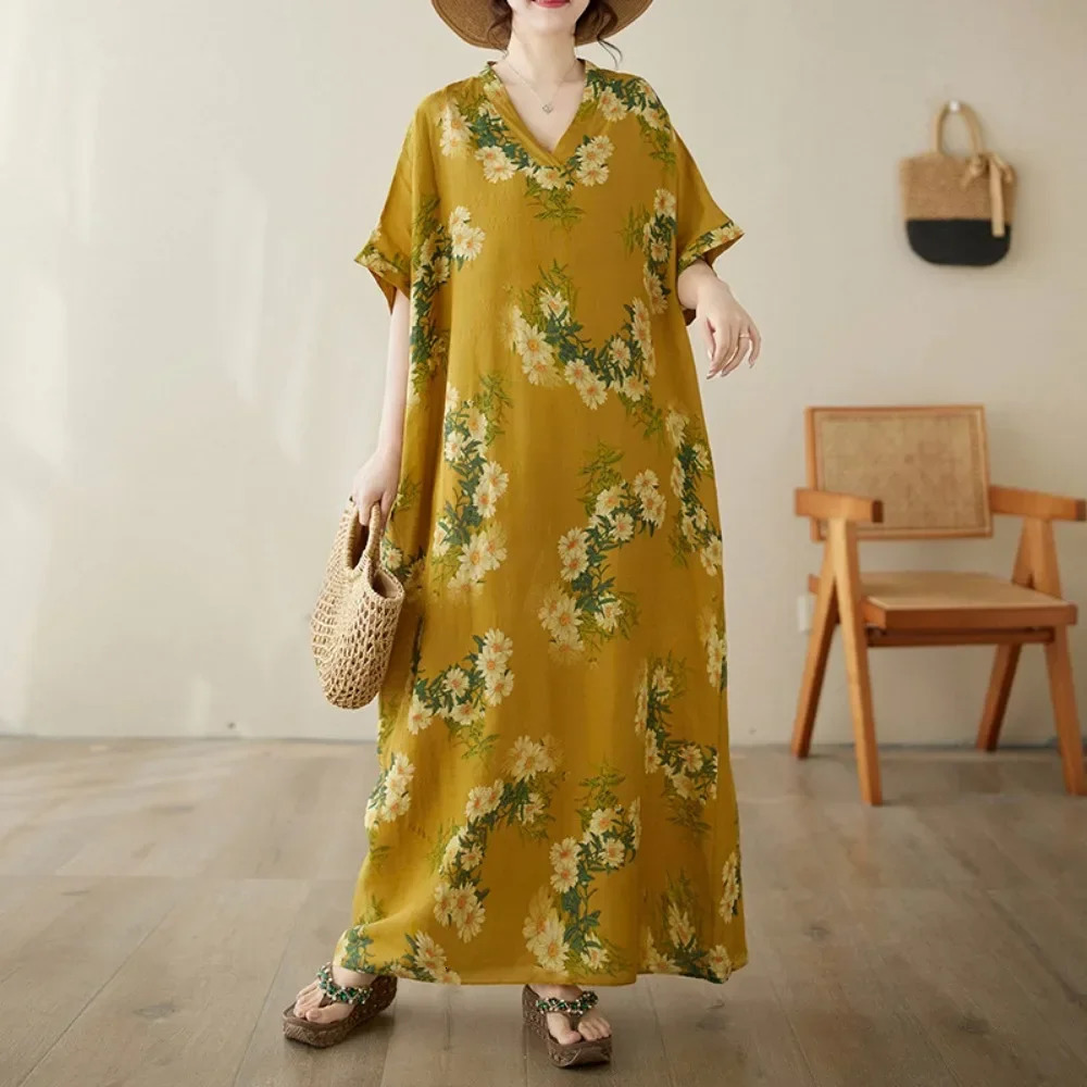 Womens summer dress long skirt fashionable clothing cotton linen retro Harajuku elegant street 250409