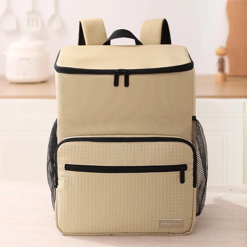 1pc Insulated Backpack Cooler Large Capacity Oxford Cloth Backpack Outdoor Travel Beer Bag Waterproof PEVA Lined Ice Bag 250407