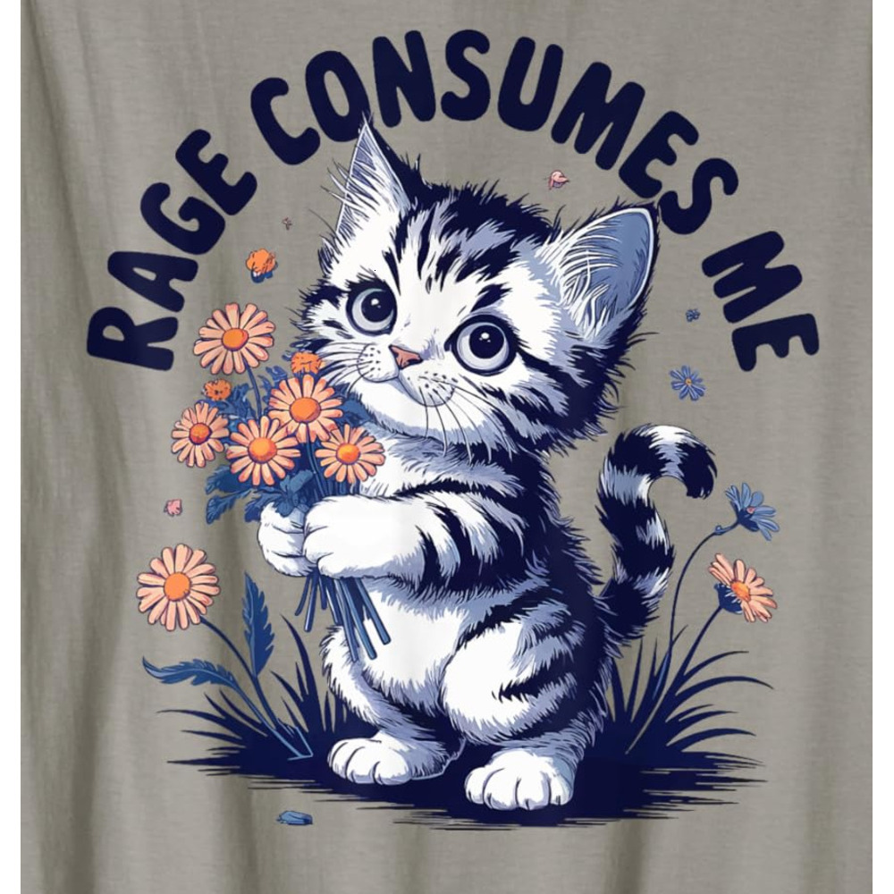 T shirt for Mens Rage Consumes Me T-Shirt - Mens Classic Fit Grey Crew Neck Short Sleeve Double Cuff Cartoon Pattern - Small Shirt