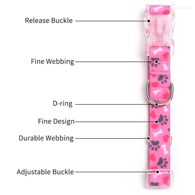 Update Print Dog Collars With D-Ring Tpu Waterproof Pet Neck Strap Adjustable Cat Puppy Collar Necklace Outdoor Supplies