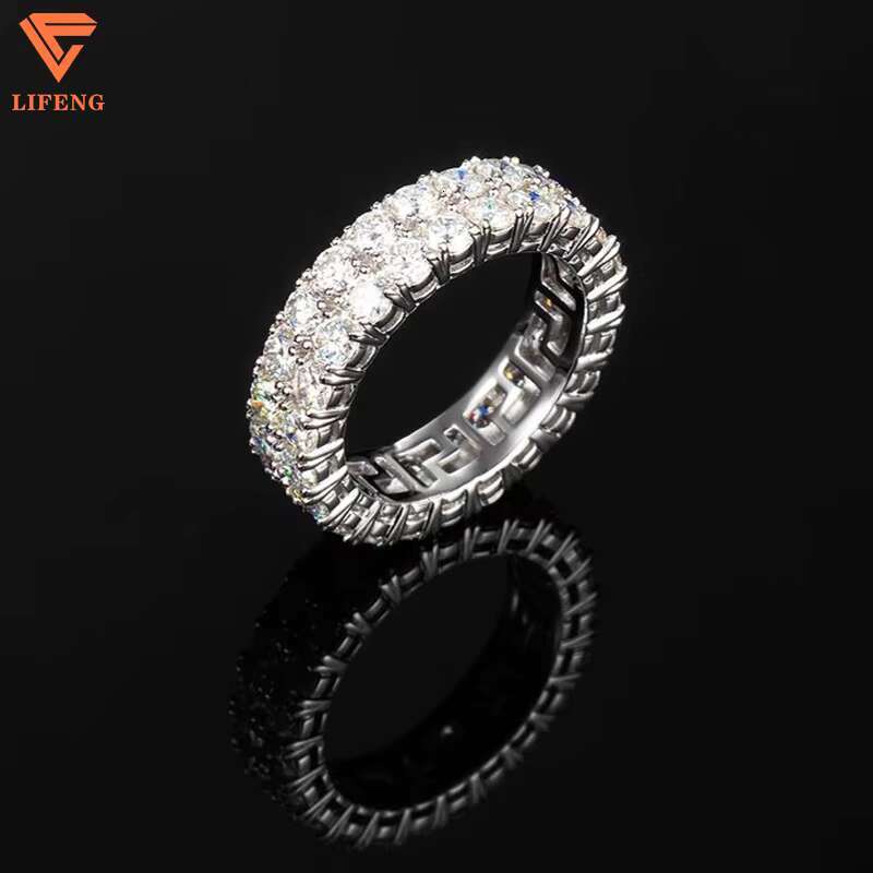 2024 Wholesale Hip Hop Rings Fashion Jewelry Custom 925 Sterling Silver Two Rows Iced Out Rings With Moissnaites Wedding Rings
