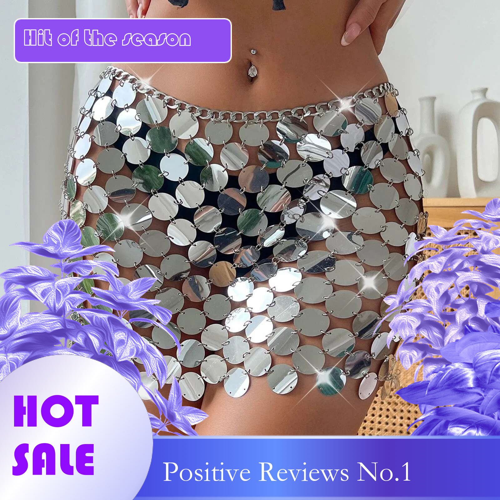 Dongdumaoyi Shiny Plastics Sequins Belly Chain Disc Skirt For Women Sexy Waist Dress Body Jewelry Rave Festival Clothing