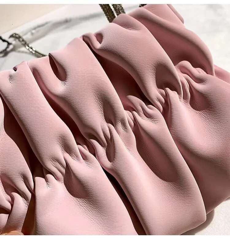 Fashion Pink Color Pleated Women Handbag Glitter Shiny Dias Evening Shoulder Crossbody Bag Wedding Party Clutch Purse