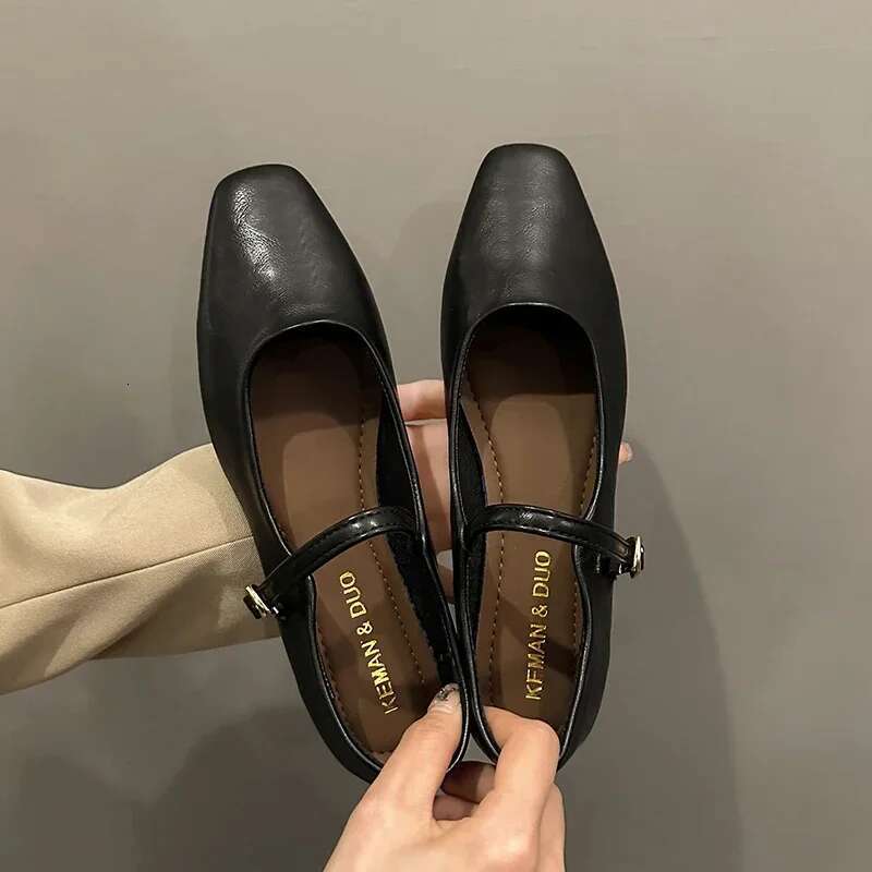 Mary Jane Single shoes Thick Elegant Classic Retro Square Toe Comfortable Soft Shallow Cut Low Heel Women's Shoes