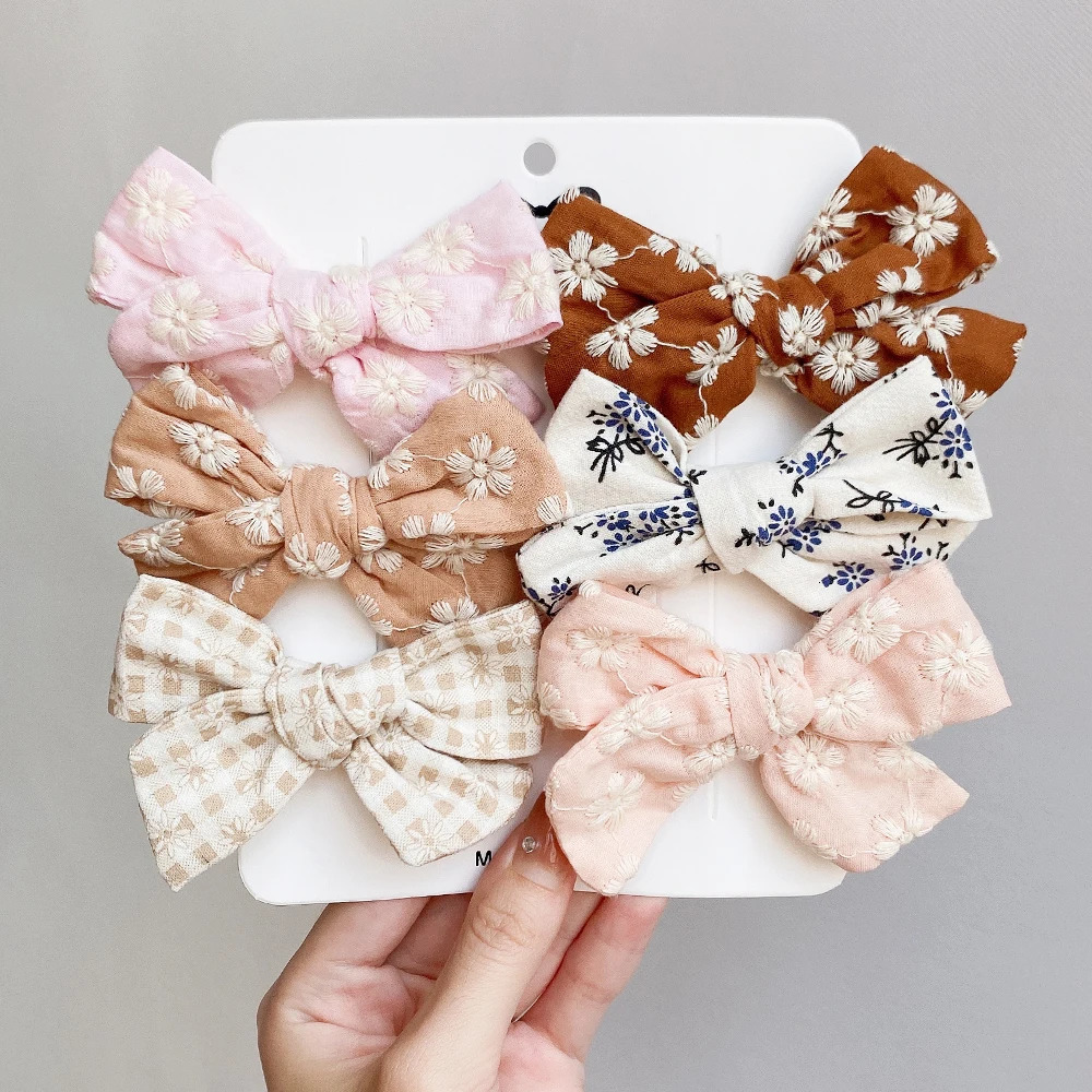 Sweet floral printed bow hair clip suitable for cute baby girls cotton bow hair bucket headband childrens hair accessories 250409