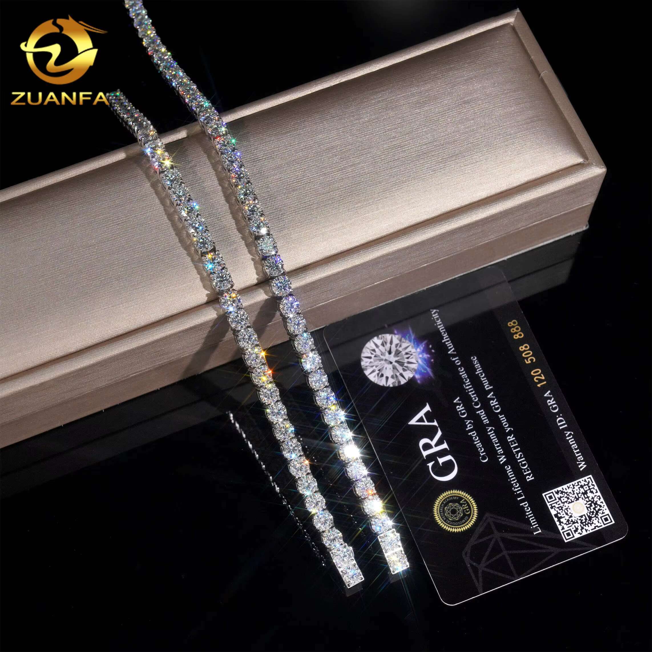Ready to Ship No Tarnish 4mm 5mm Tennis Chain 316L Stainless Steel Pass Tester Vvs Moissanite Diamond Tennis Chain