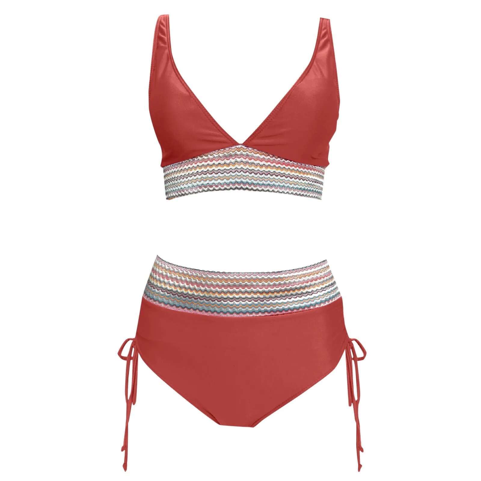 Dongdumaoyi Solid Color Drawstring Bikini Set Fashion High Waist Separate Patchwork Swimwear Women Swimsuit Summer Beachwear