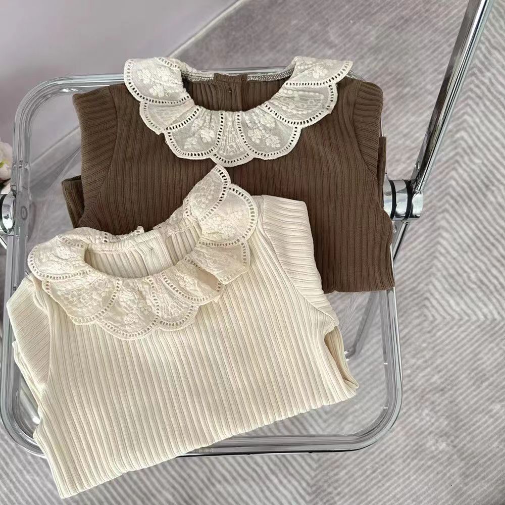 Ddmyshoesvip Spring New Korean Elastic Girls Pit Lace Bottom Shirt Long Sleeve T Shirt Versatile Top