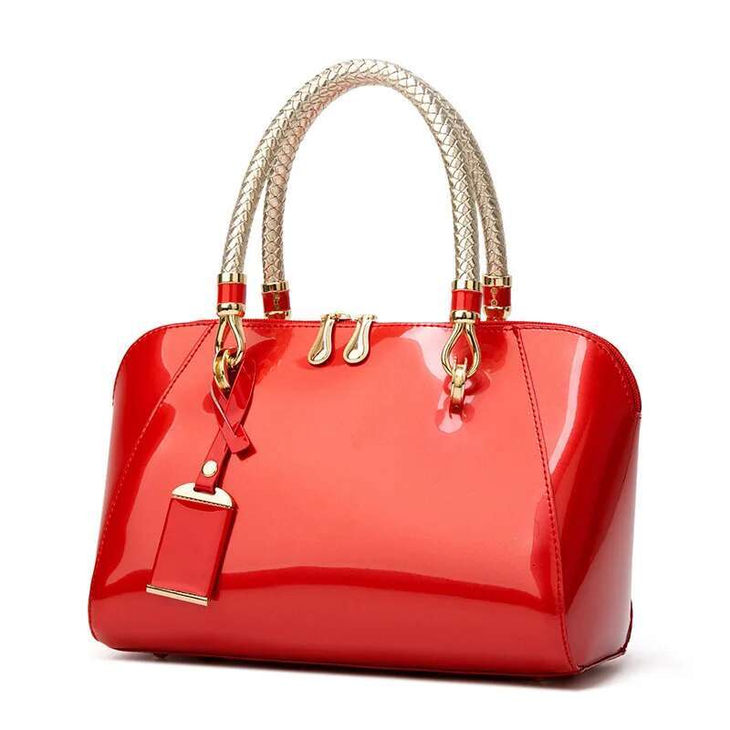 2024 Fashion New Blue Red Black Beige Pink Bags For Women Sac De E Femme Designer Handbag Shiny Leather Boston Bag
