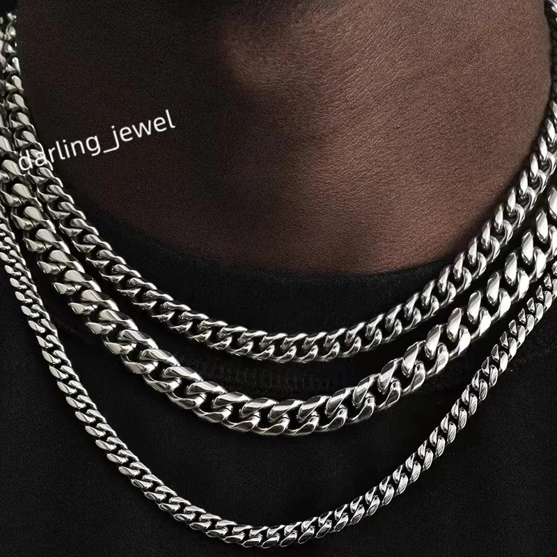 Basic Punk Stainless Steel 357mm Curb Cuban Necklaces For Men Women Black Gold Color Link Chain Chokers Solid Metal Jewelry