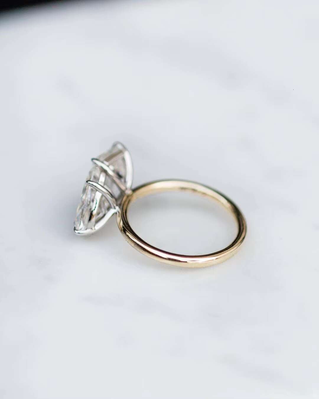 Moissanite Gold Rings 4 Prong Radiant DEF Moissanite Diamond Ring 14k Gold Wedding Bands