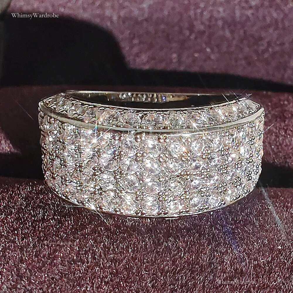 Size 8-12 Rulalei Brand Tycoon Wedding Rings Sparkg Jewelry Sterg Sier Pave White Moissanite Dia Party Eternity Engagement Ring For Men Gift