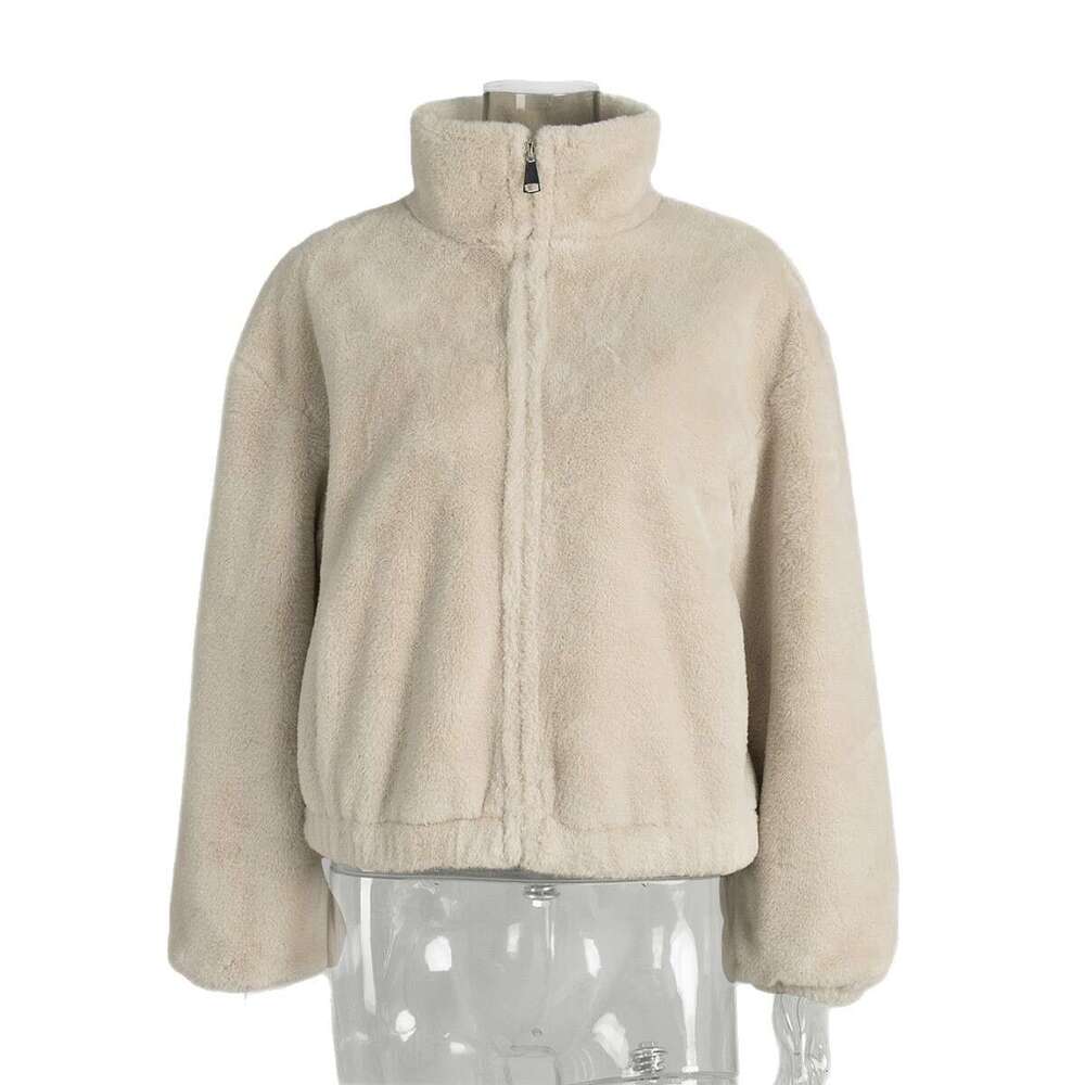 Stand Collar 2025 Autumn Winter New Zipper Warm Plush Jacket for Women cape real fur