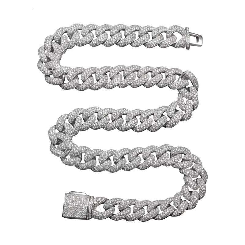 15mm Hip Hop Style Ice Out Silica Cuban Necklace Sier Platinum Plated Men's