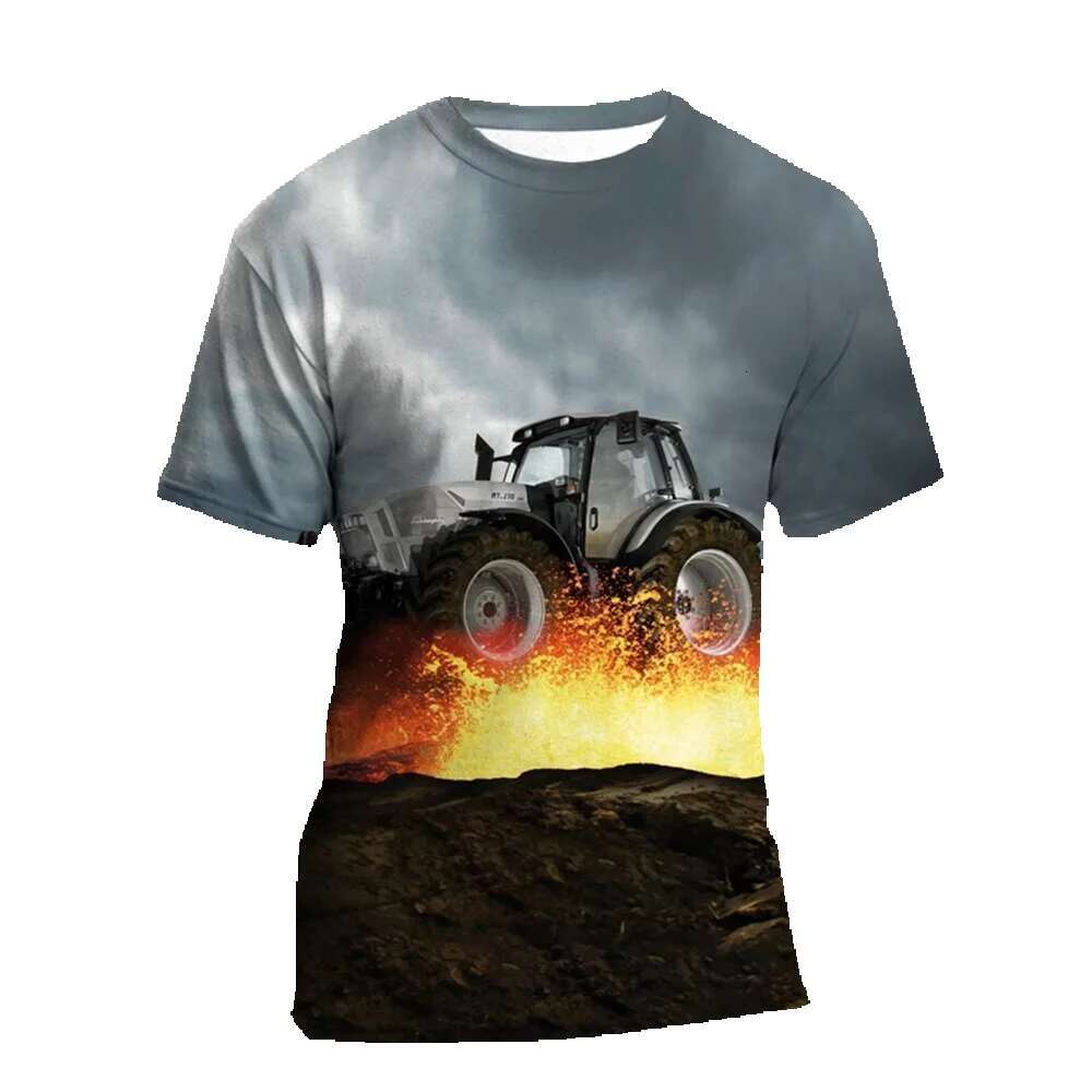 3D printed new tractor fashionable children's cool street clothing, hip-hop T-shirt, men's and women's funny short sleeved summer top