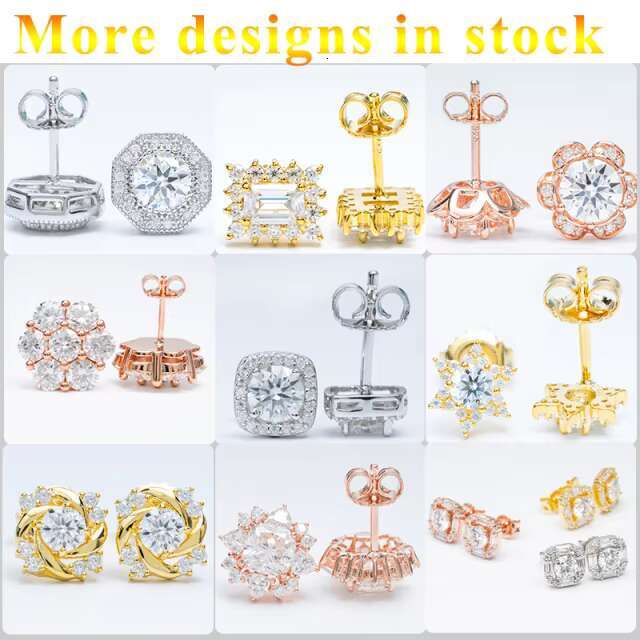 Factory Price Fine Women Heart Shape Earrings S925 Silver Gold Plated Screw Back Moissanite Stud Earrings