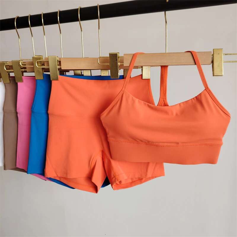 Solid Color Yoga Clothing Shorts Leggings Bra 2-Piece Set Women Gym Suit Sportswear Pilates High Waist Fiess Wear Breathable