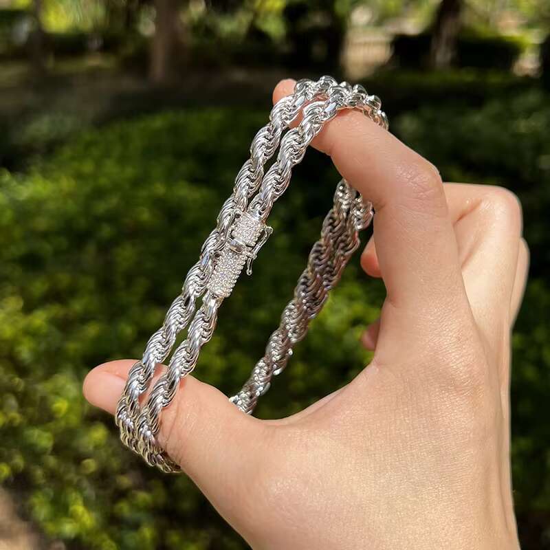 6mm Sterling Silver Rope Chain With Diamond Clasp Iced Out Moissanite Vvs Chain