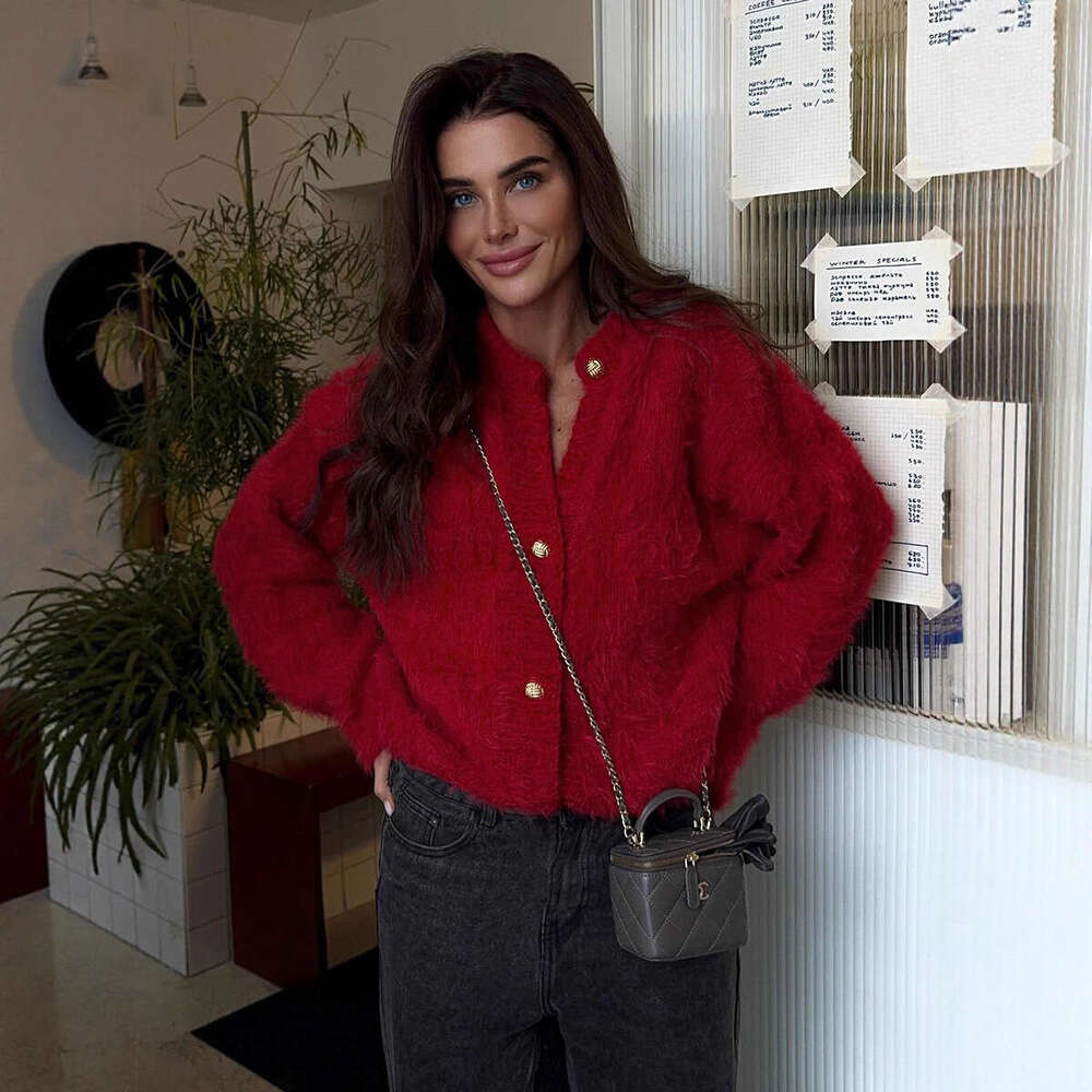 Soft Fuzzy 2025 Autumn Winter New Fashion Imitation Mink Knitted Sweater Cardigan for Women women's knitwear crop tops
