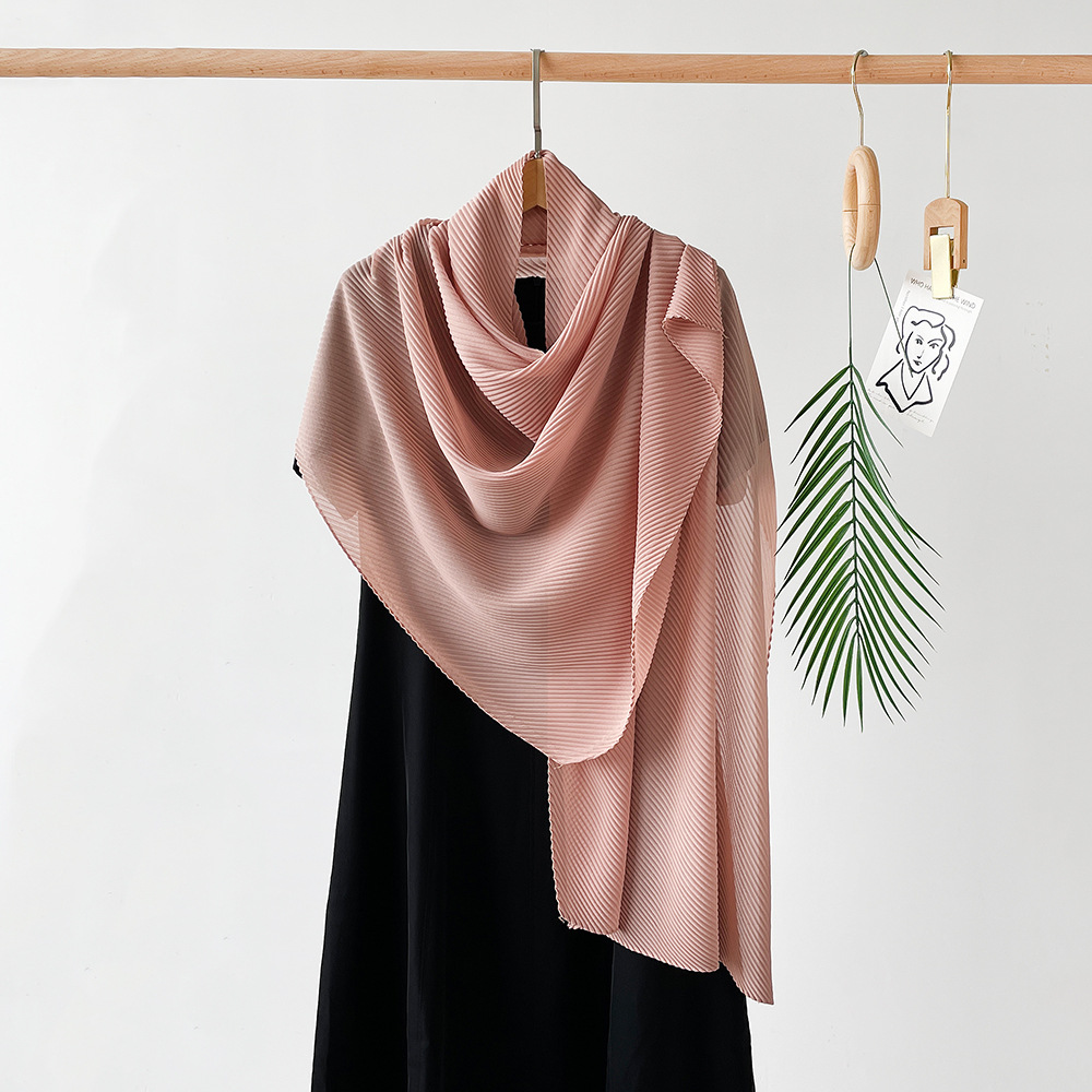 K349 Imitation silk elongated pleated silk scarf large square scarf solid color imitation cotton and linen cross-border scarf headscarf wholesale manu
