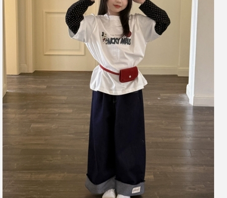 Ddmyshoesvip Clothing Girls Fake Two Piece New Style Western Children S Spring Top T Shirt Long Sleeve