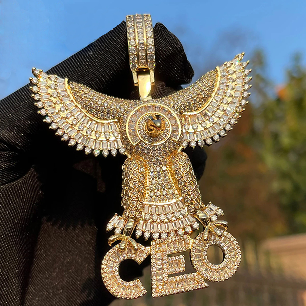Hip Hop Animal Eagle CEO Letters Pendant Necklace Full TopBling 5A Zircon 18k Real Gold Plated Mens Jewelry