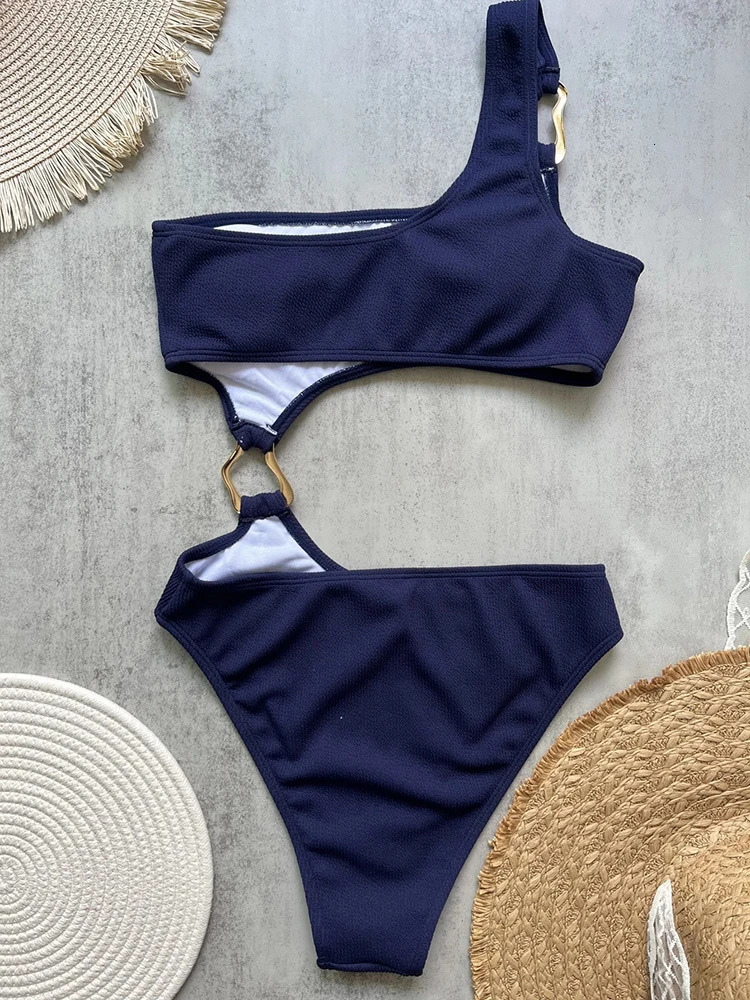 OIINAA Irregular Swimsuit Womens Beach Wear One Shoulder Integrated Metal Decorative Bathing Fashion Bikini 250409