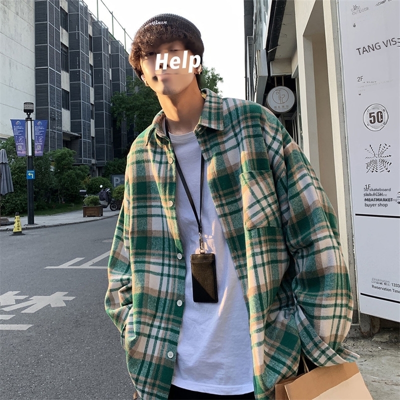 Green Woolen Plaid Shirt Long Sleeve Mens Casual Sensibility Jacket Autumn/winter British Style Mens Fashion 250409