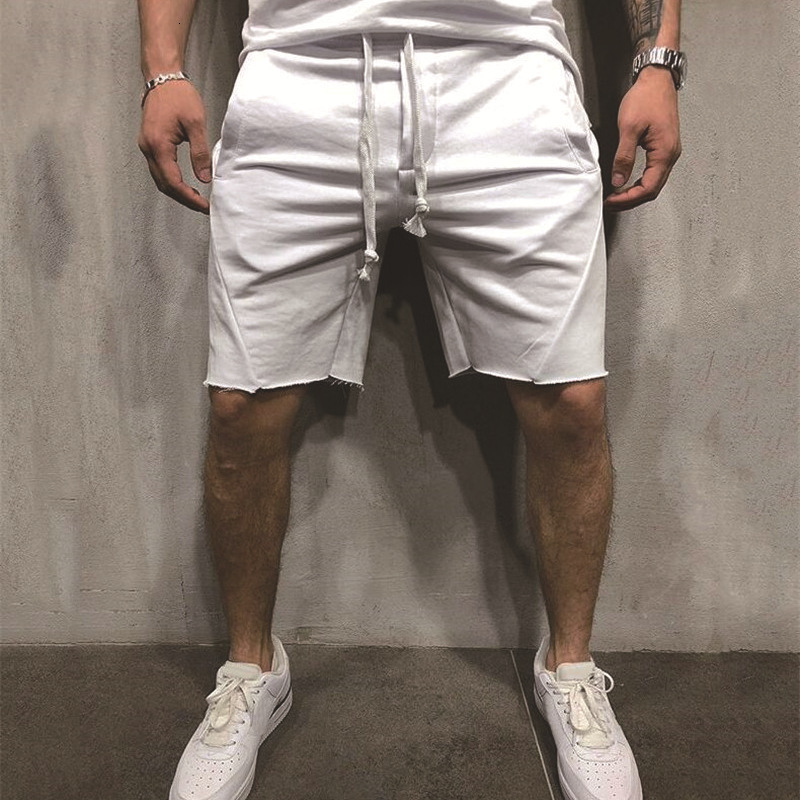 2025 New Designer Men Shorts Men's Solid Color Sports Training Fitness Running Shorts Casual Beggar Style Destroy 5/4 Pants