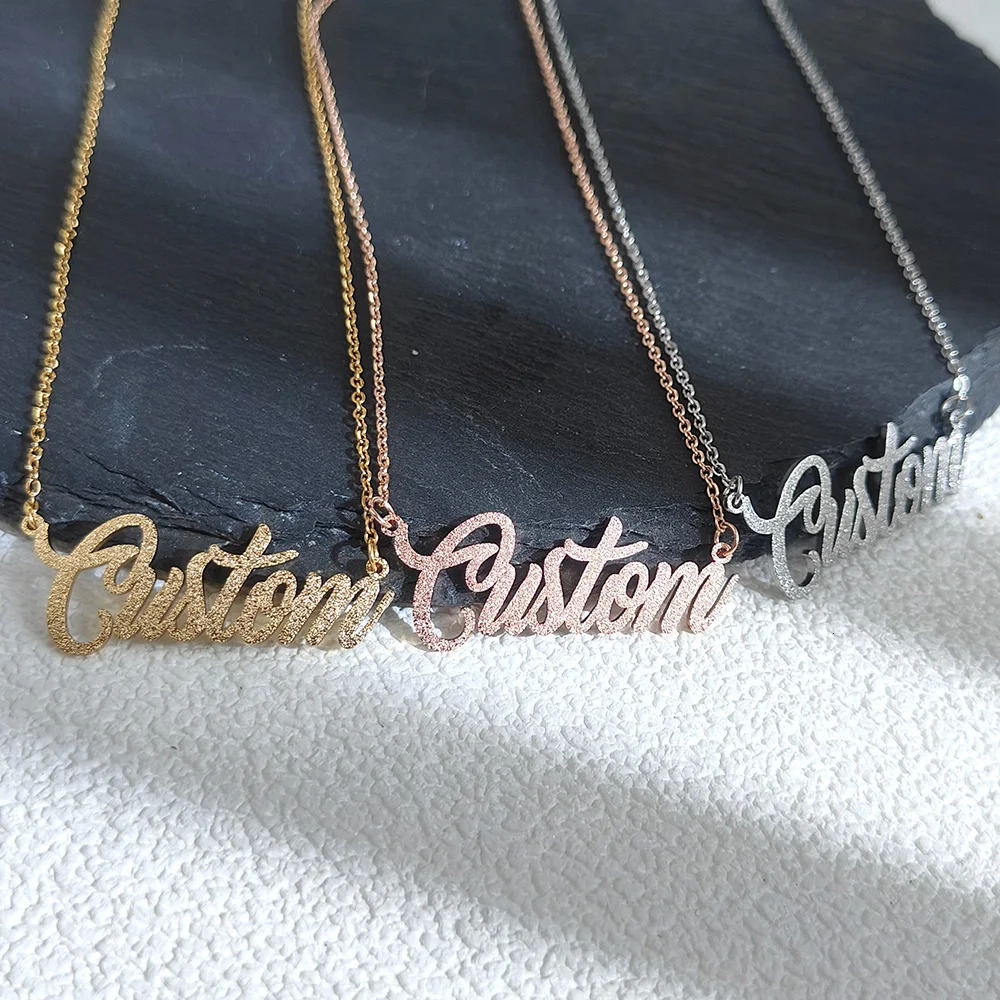 Personalized Custom Frosted Name Necklace for Women Charm Stainless Steel Customized Nameplate Pendant Necklace Fine Jewelry 250409
