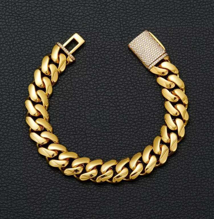 Monaco Cuban Chain 18k Gold Stainless Steel Cuban Chain 8mm 12mm 14mm 18mm Zircon Necklace for Men Women 14k Gold Chain Miami