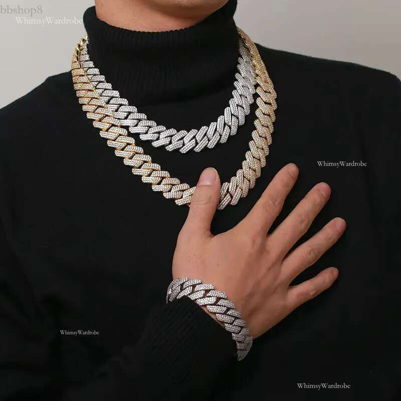 Moissanite Stones Cuban Chain20mm Dia Shape Thick Hiphop Bg Sterg Sier 3 Rows