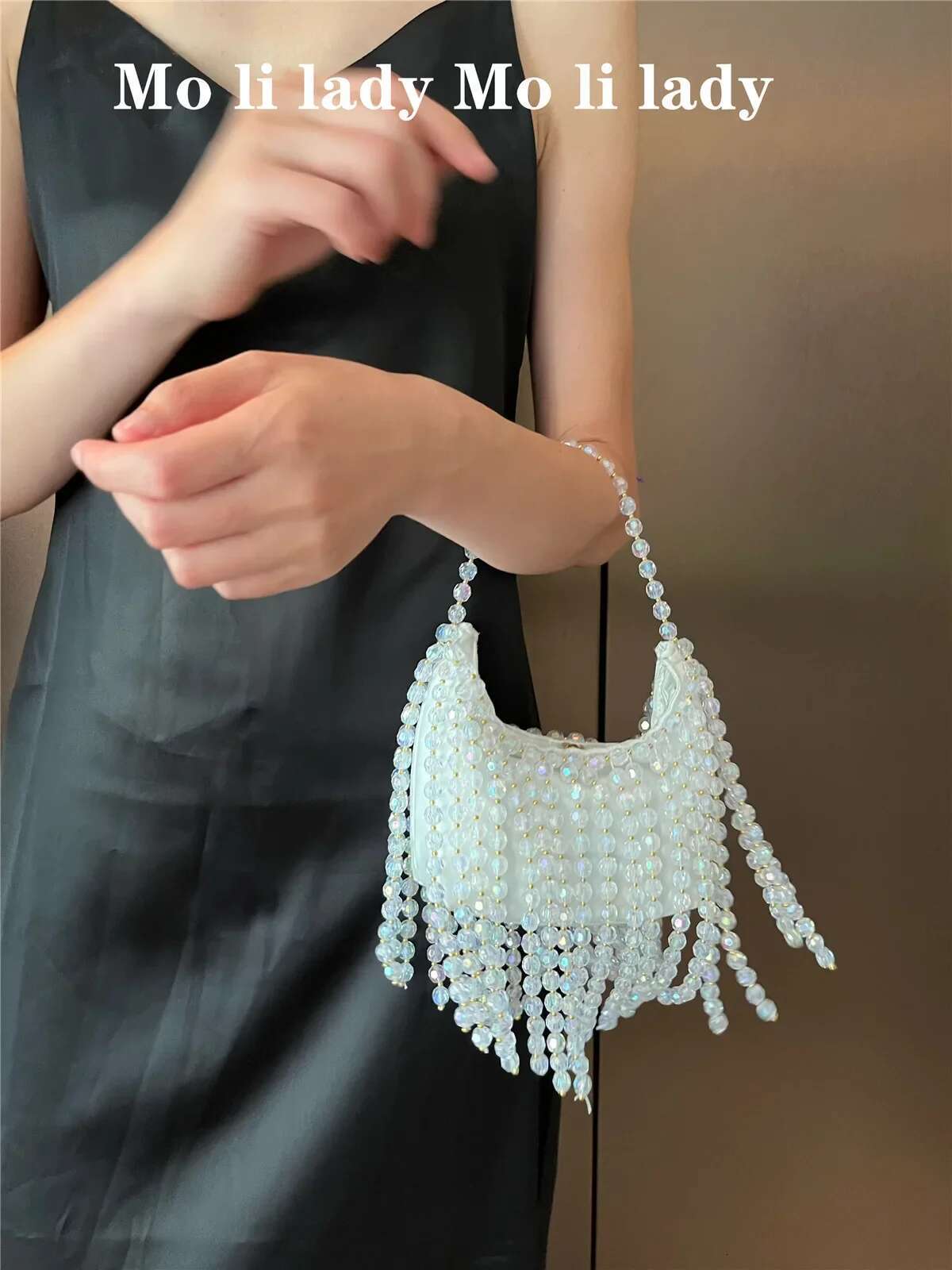 Retro Handbag Fairy Popular Woven Beaded Bucket Crossbody Summer Niche Design Hollowed Out Pearl Women Bag