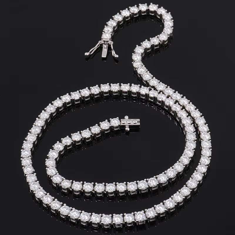 Hot Sale Stock 5mm 6mm Silver Tennis Chain Bracelet Necklace VVS Moissanite Prong Setting Iced Out Hiphop Tennis Chain for Men