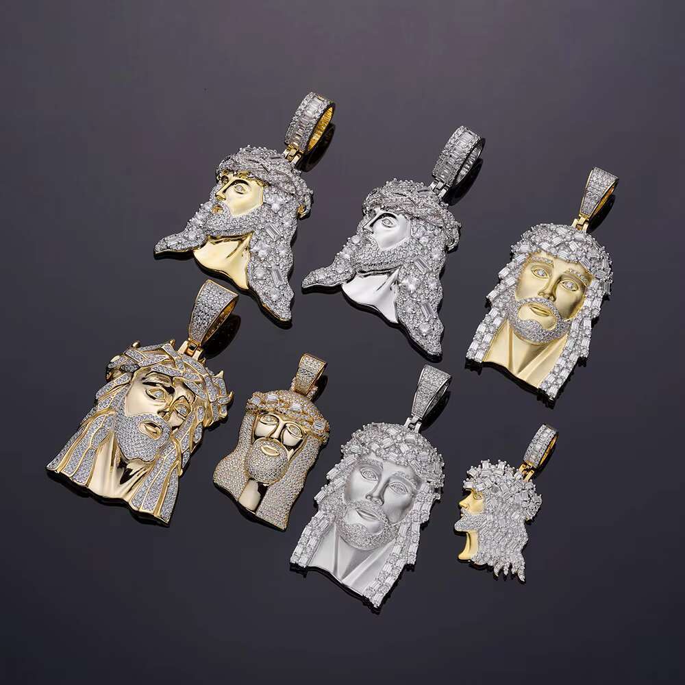 Hip Hop Jewelry Iced Out 14k 18k Gold Plated Micro Pave Zircon Diamond 925 Silver Jesus Pendant