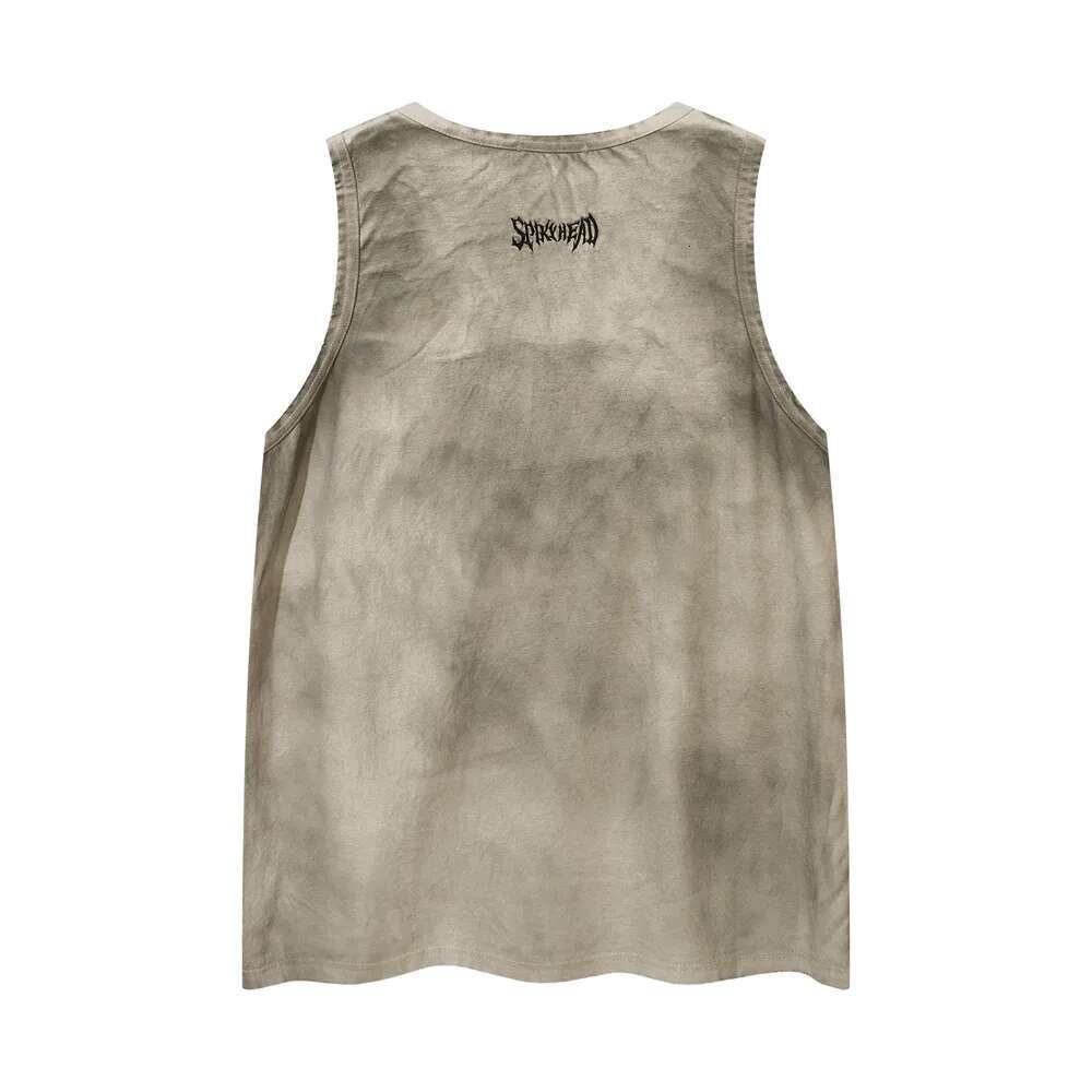 Patch Letter Distressed Tank Top Mens Summer High Street Crew Neck Ripped Loose Sleeveless Singlets Men